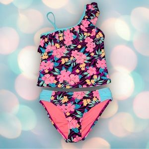 Breaking Waves Girl’s Floral Two Piece Tankini Swimsuit Size 12